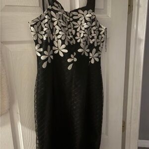 Adrianna Papell Black Dress with White Floral Accents